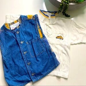 Vintage My Boy Sam classic Car Polo shirt & Matching Denim vest toddler 2T